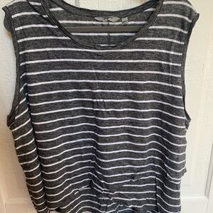 Athleta Charcoal and White Striped Tank Top 2X 100% LINEN